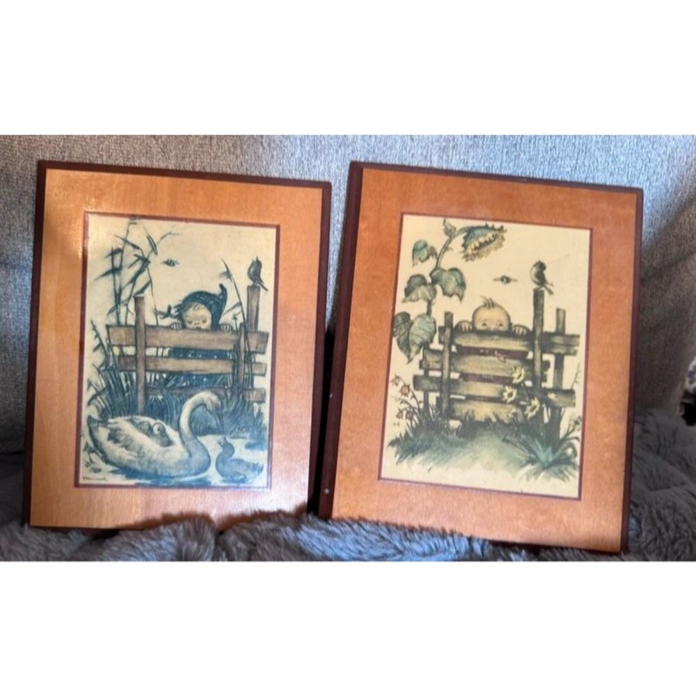 Vintage M.I. Hummel Wooden Wall Plaques - Set of 2